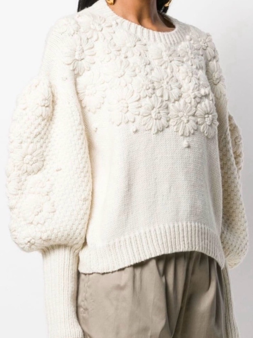 Ulla Johnson Ciel 100% Merino Wool Sweater Floral Cream Ivory Small - Picture 2 of 4